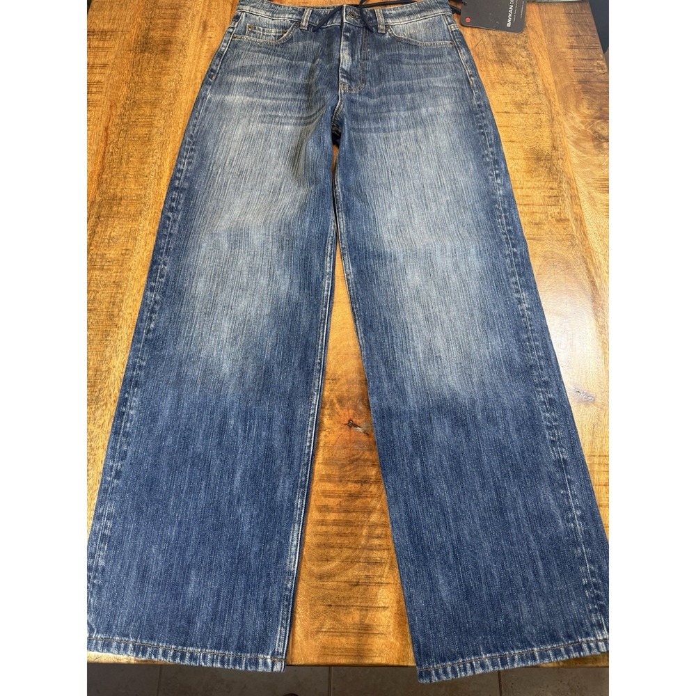 Baykan Denim Eve Jeans 30 Mid Rise Loose Straight Sample Drawstring 100% Cotton